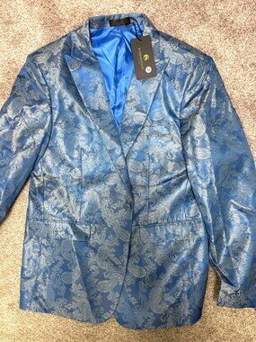 Cloudstyle Men's Blue Silver Paisley 2-Piece Suit NWT Size M